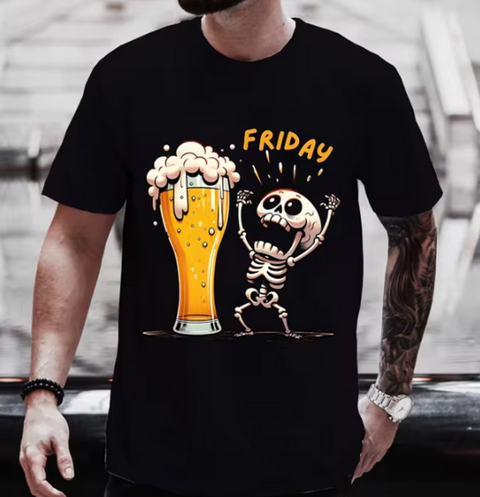 Men's T Shirt Short Sleeve Tops Skeleton Enjoying FRIDAY