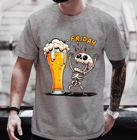 Men's T Shirt Short Sleeve Tops Skeleton Enjoying FRIDAY