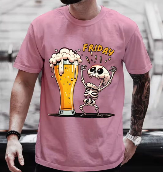 Men's T Shirt Short Sleeve Tops Skeleton Enjoying FRIDAY