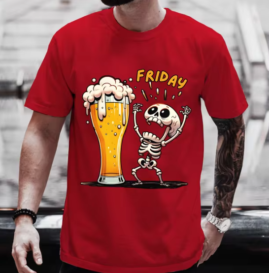 Men's T Shirt Short Sleeve Tops Skeleton Enjoying FRIDAY