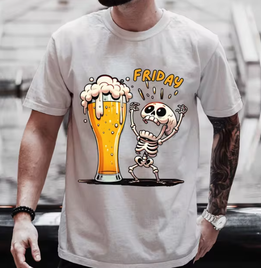 Men's T Shirt Short Sleeve Tops Skeleton Enjoying FRIDAY